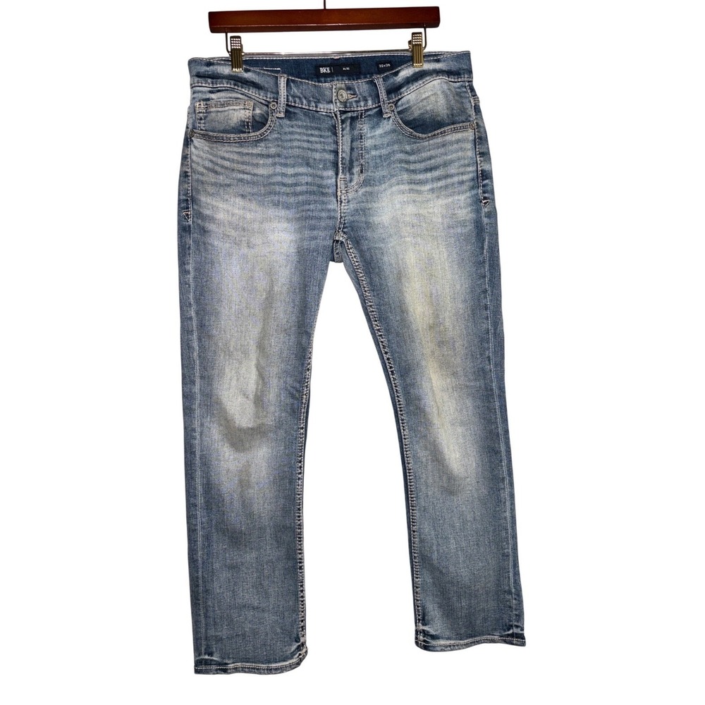 BKE Alec Slim Fit Medium Wash Denim Jeans Mens 32 Stretch Whiskered Y2K Rodeo